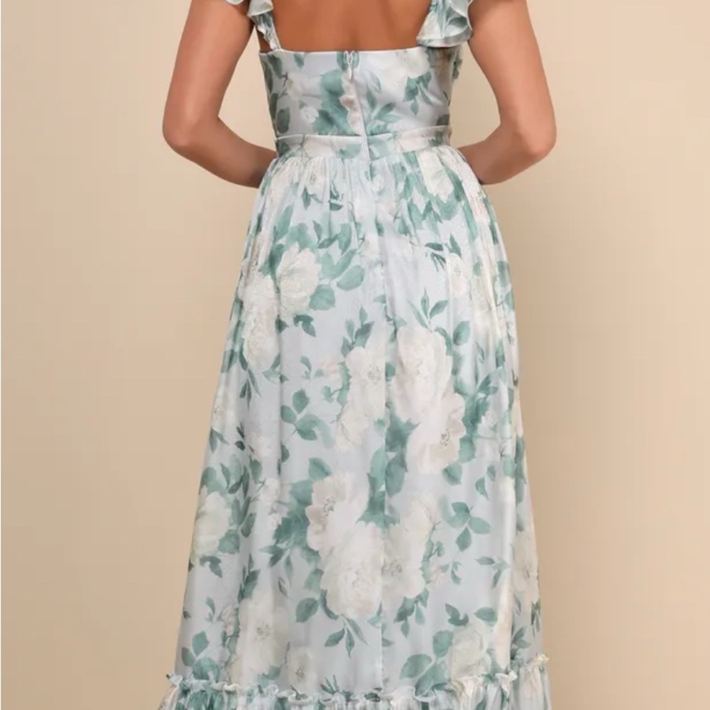 Lulus Soiree Perfection Light Blue Floral Ruffled Tiered Maxi Dress